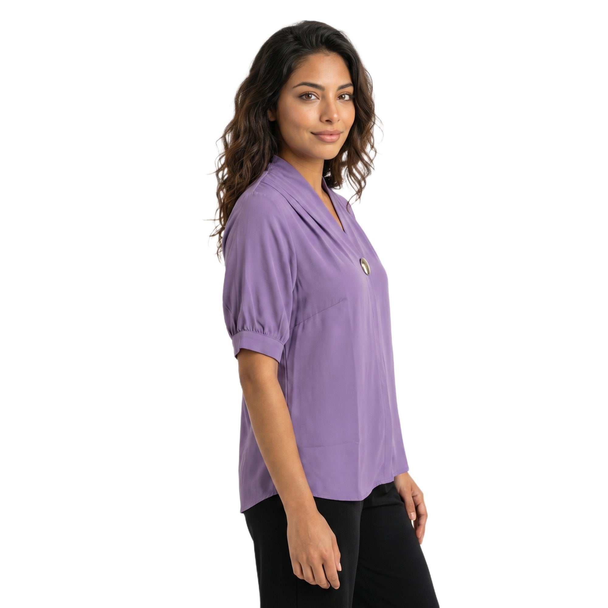 SITAYYA Women's Solid V-Neck Straight Fit Top | Half Sleeve Poly Cotton Casual Top