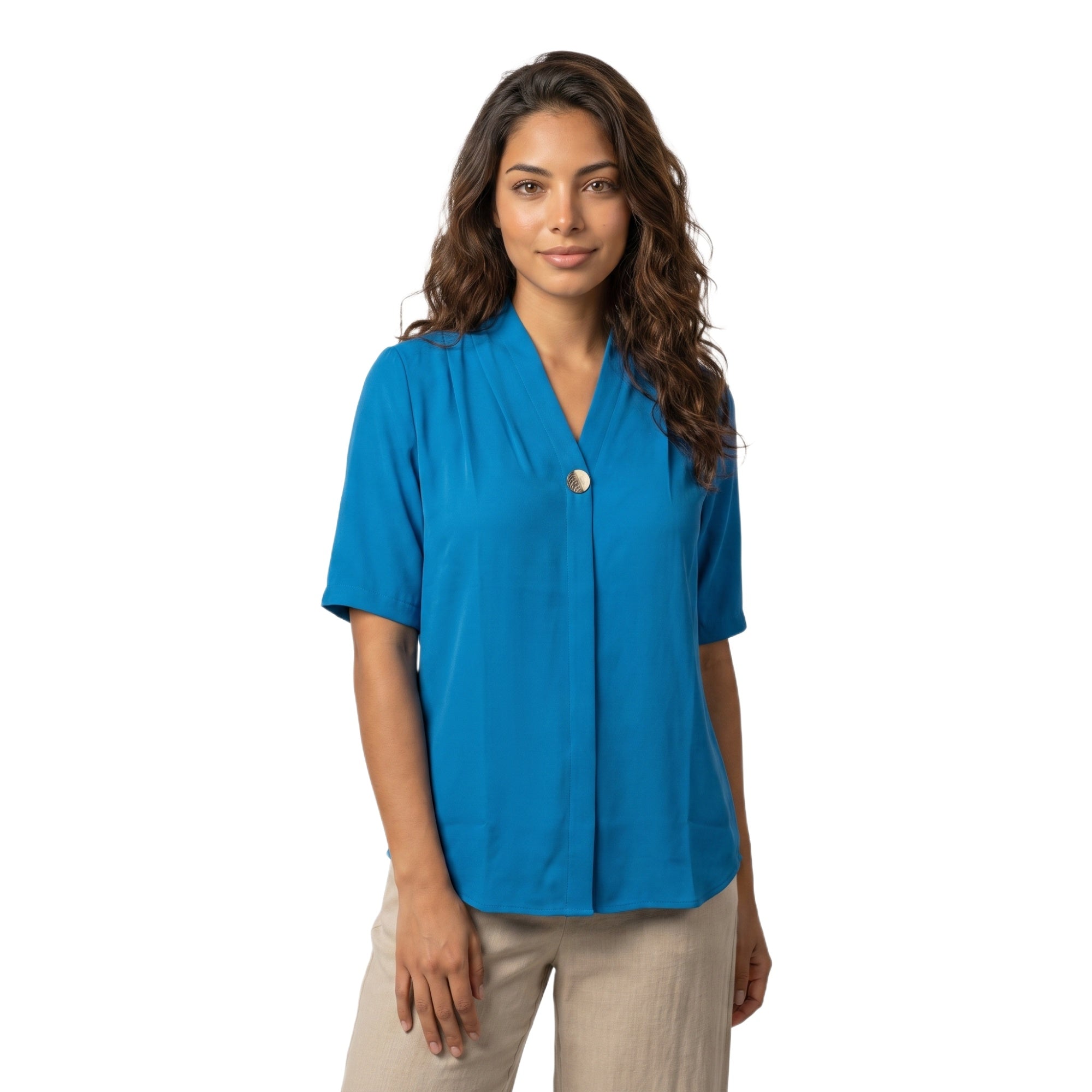 SITAYYA Women's Solid V-Neck Straight Fit Top | Half Sleeve Poly Cotton Casual Top
