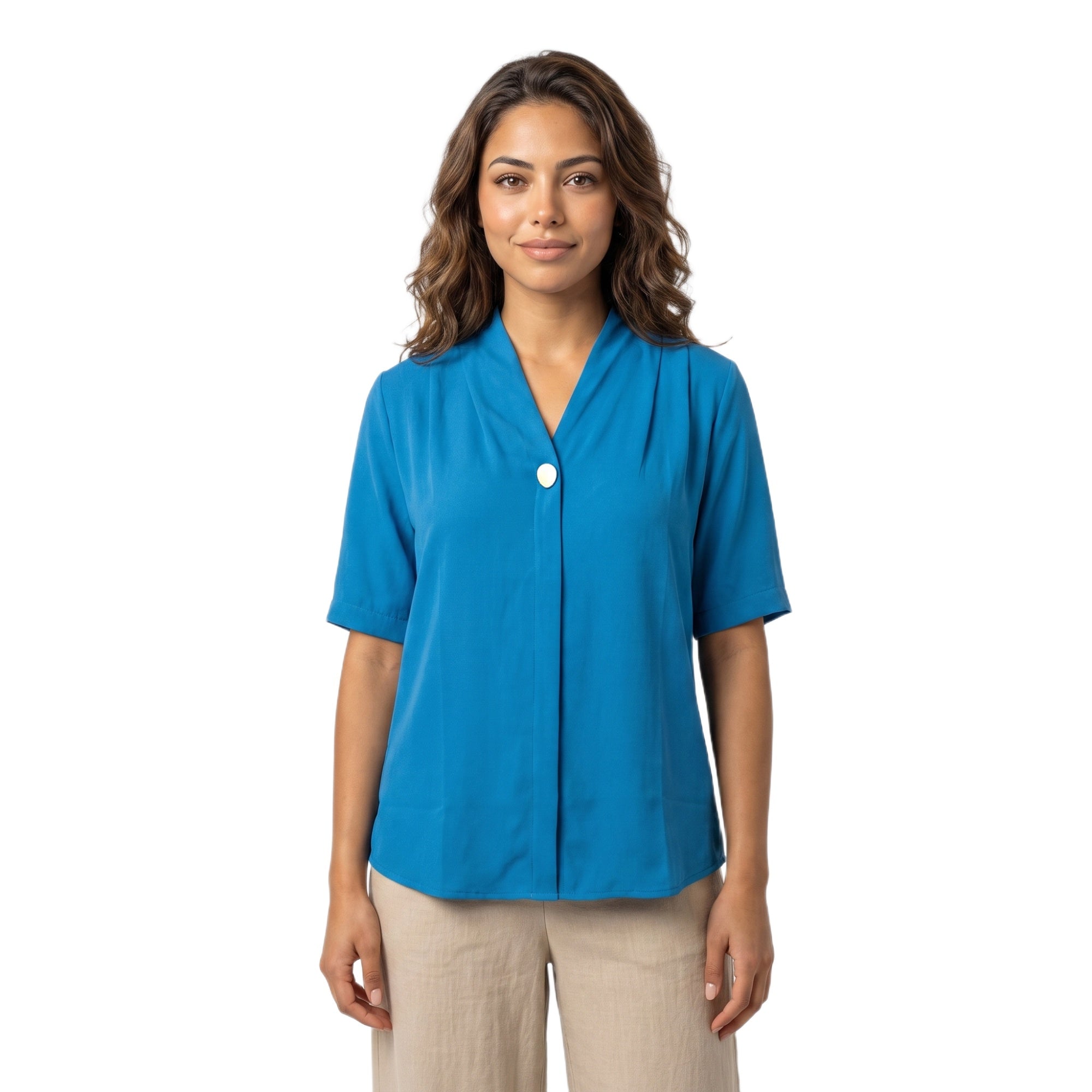 SITAYYA Women's Solid V-Neck Straight Fit Top | Half Sleeve Poly Cotton Casual Top