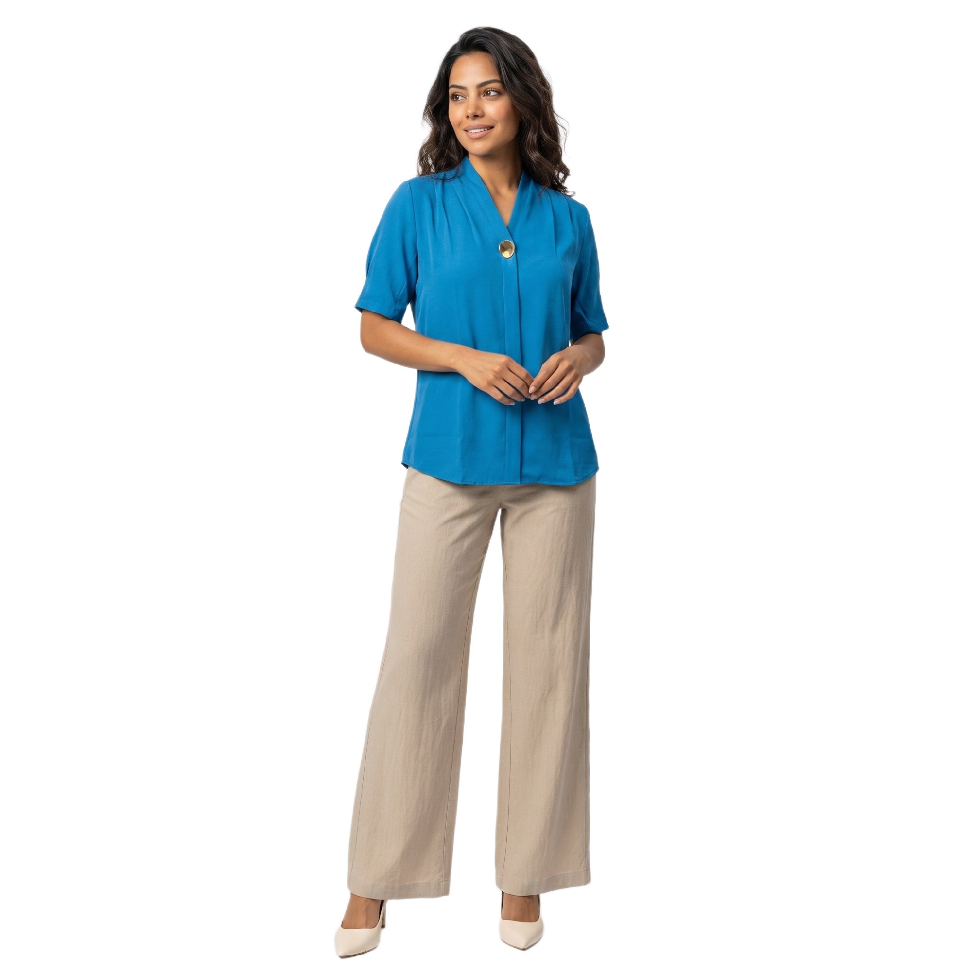 SITAYYA Women's Solid V-Neck Straight Fit Top | Half Sleeve Poly Cotton Casual Top