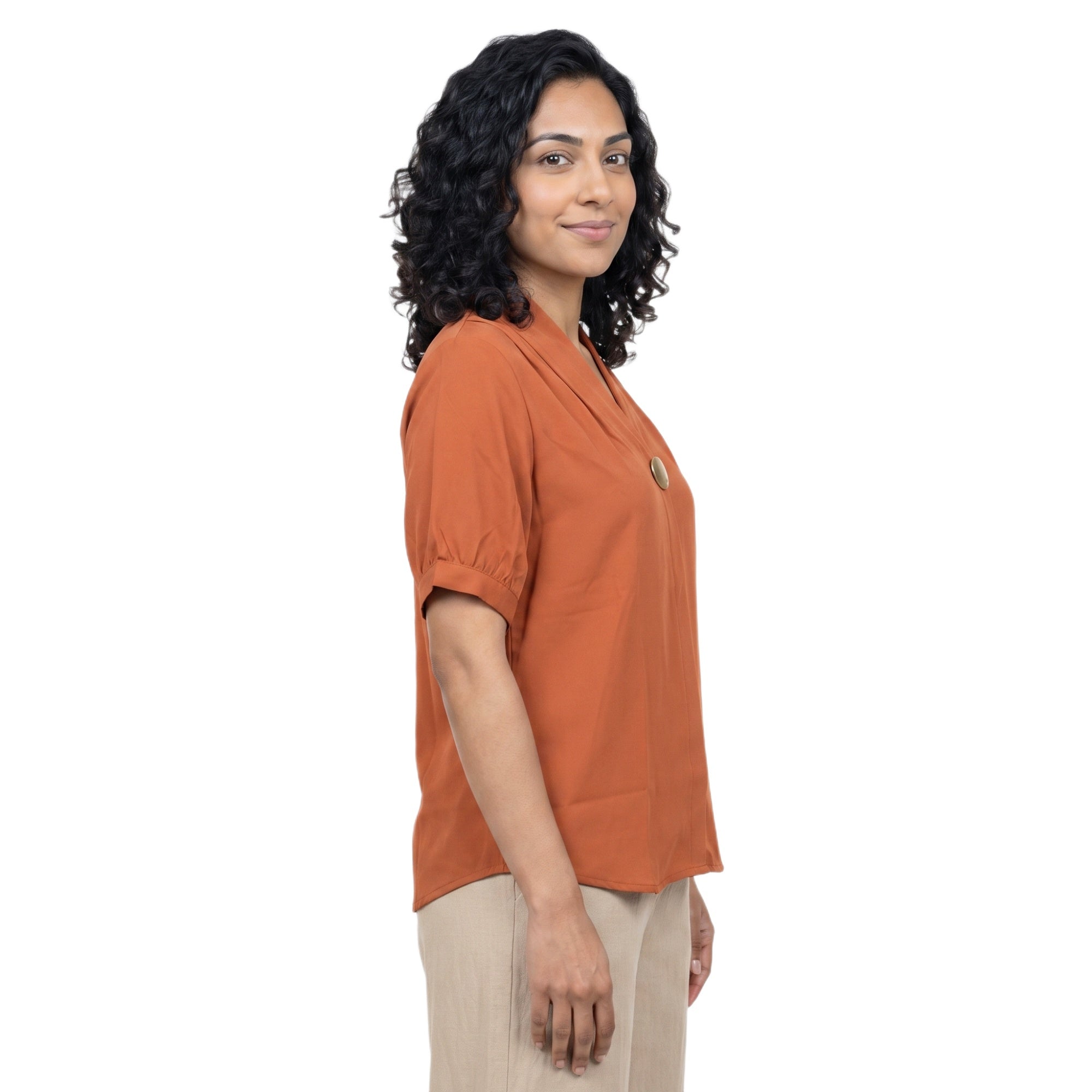 SITAYYA Women's Solid V-Neck Straight Fit Top | Half Sleeve Poly Cotton Casual Top
