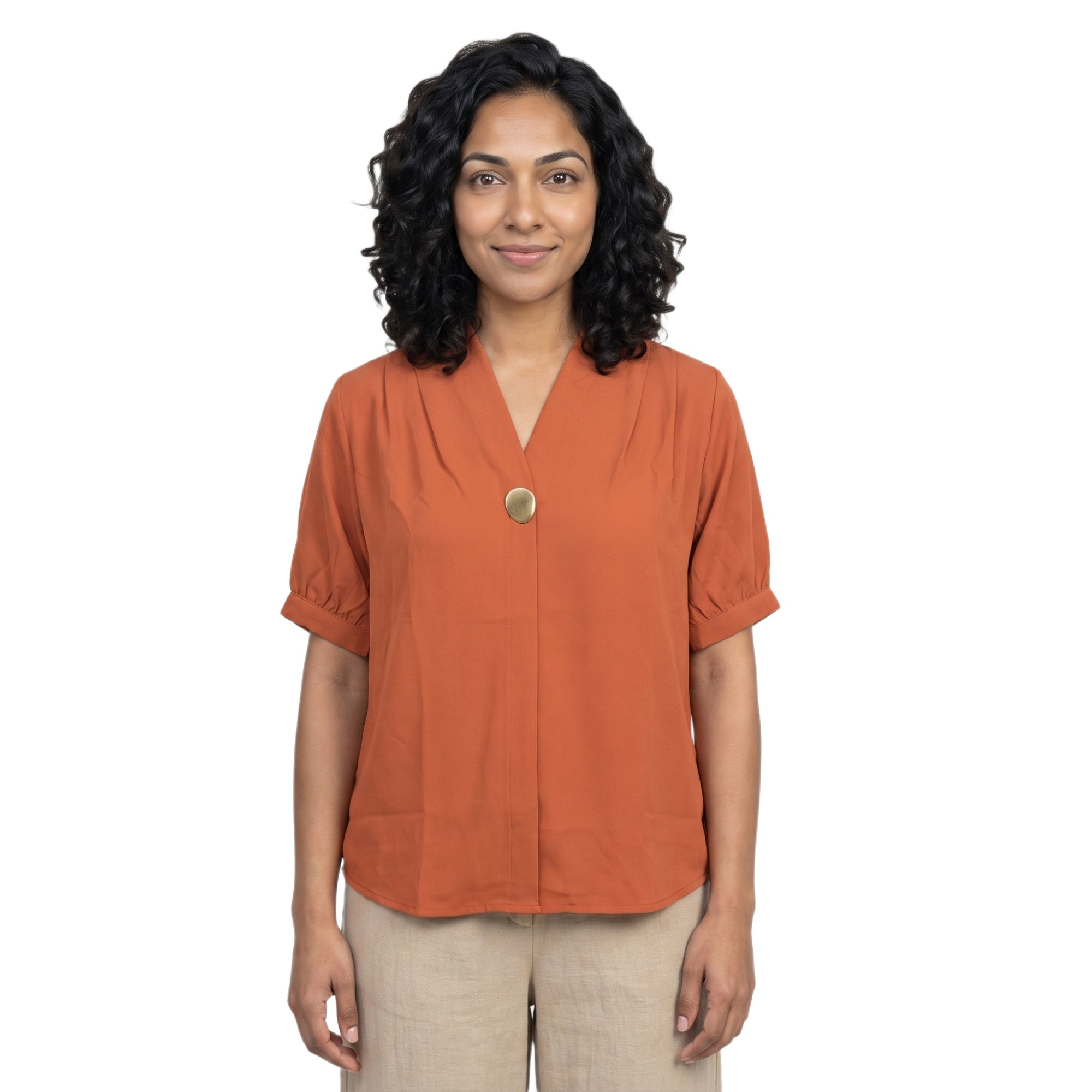 SITAYYA Women's Solid V-Neck Straight Fit Top | Half Sleeve Poly Cotton Casual Top