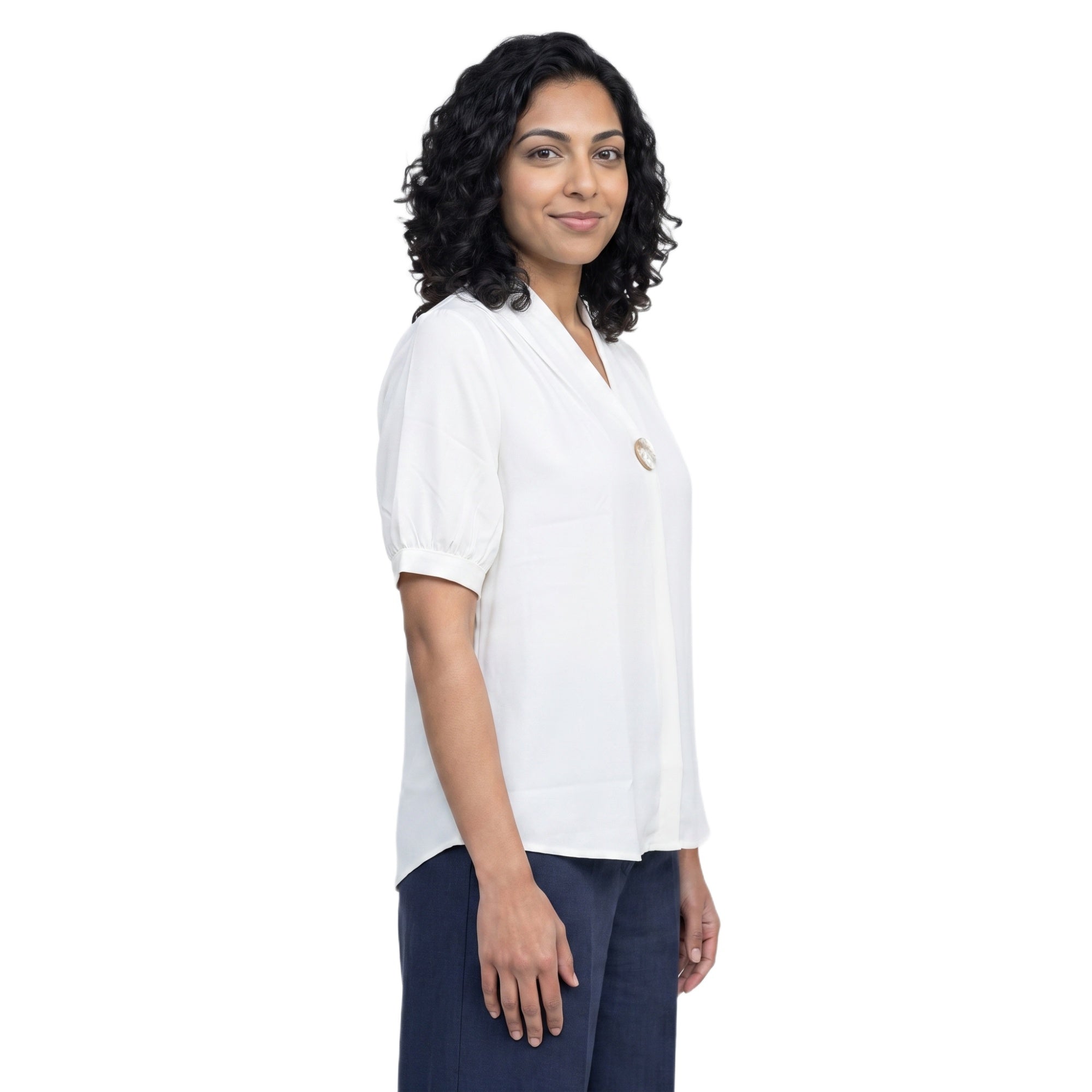 SITAYYA Women's Solid V-Neck Straight Fit Top | Half Sleeve Poly Cotton Casual Top