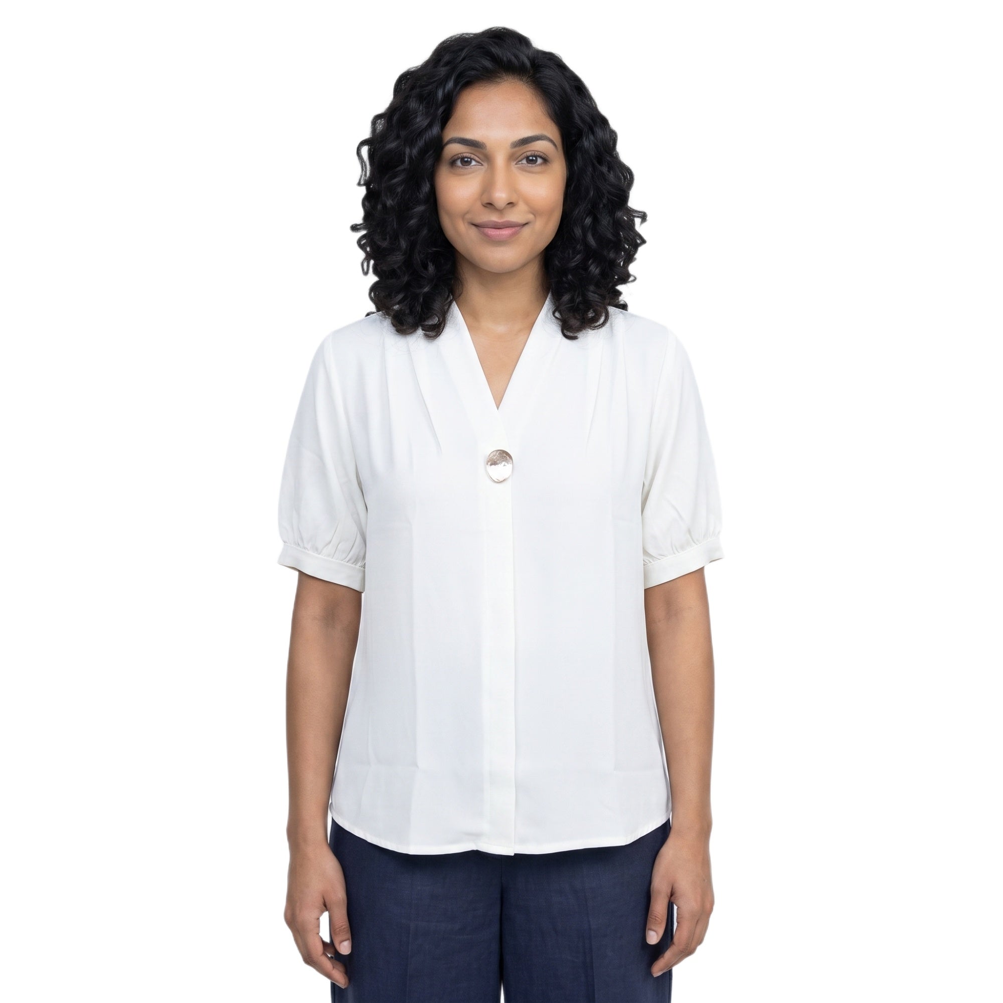 SITAYYA Women's Solid V-Neck Straight Fit Top | Half Sleeve Poly Cotton Casual Top