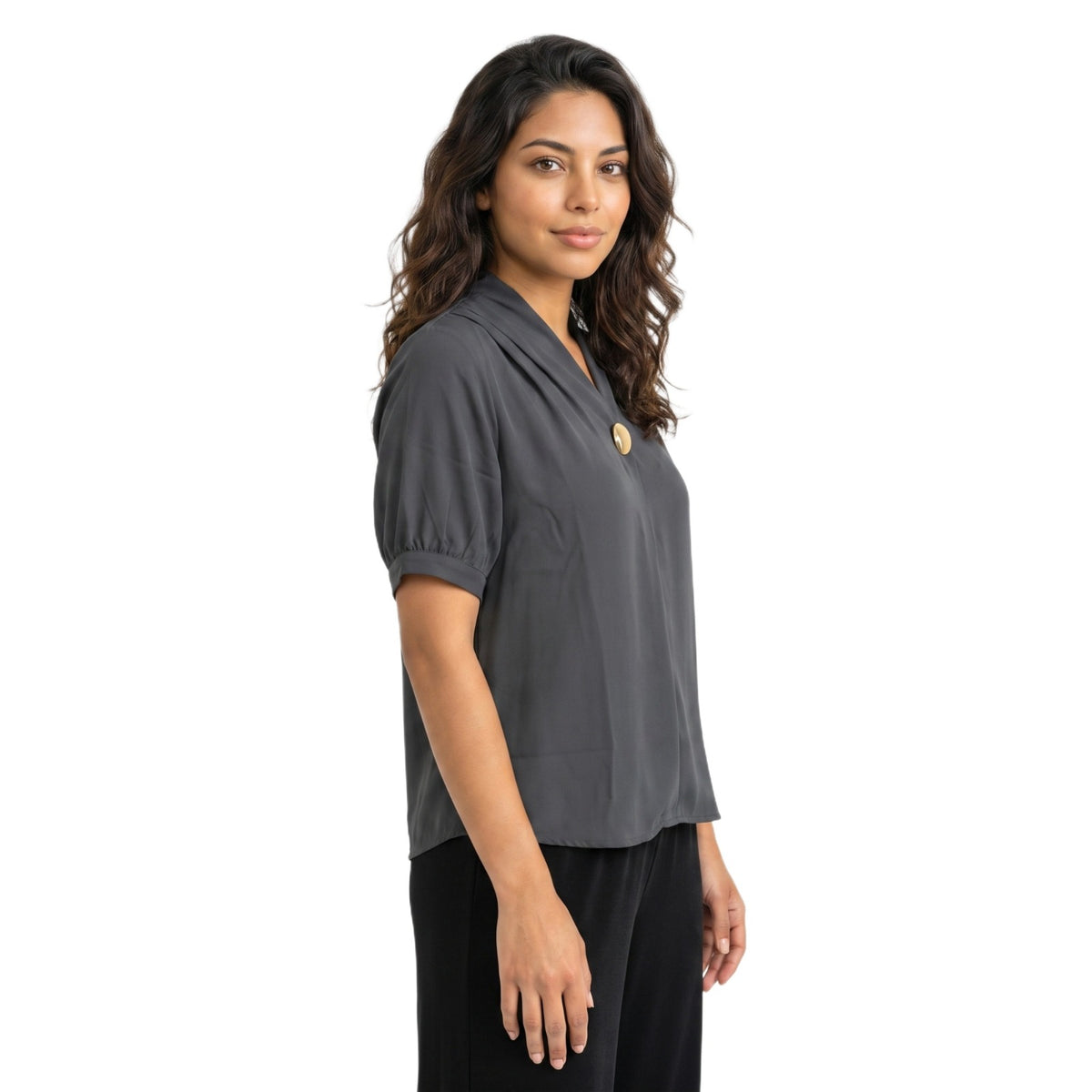 SITAYYA Women's Solid V-Neck Straight Fit Top | Half Sleeve Poly Cotton Casual Top | 22 Inch Length | Day Wear