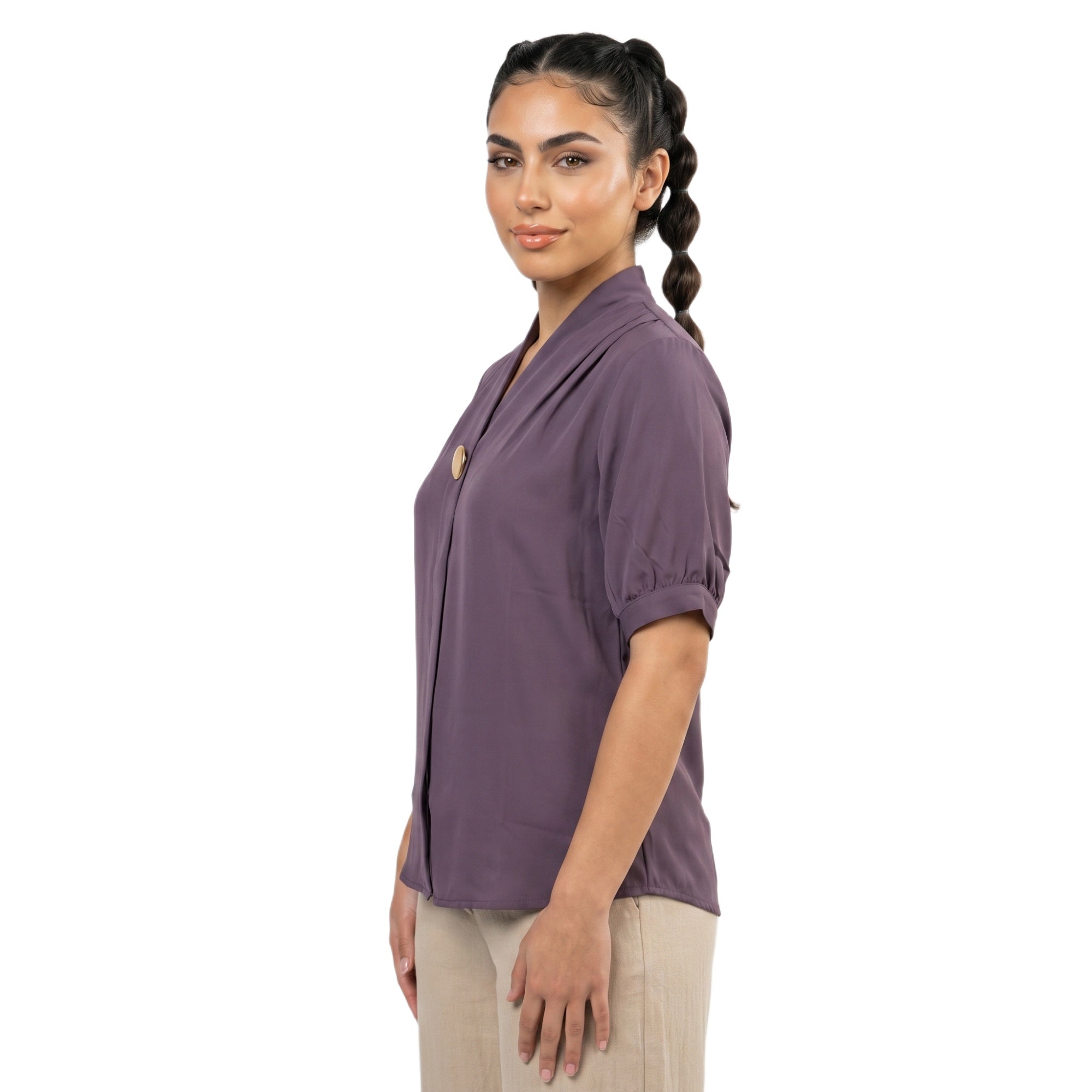 SITAYYA Women's Solid V-Neck Straight Fit Top | Half Sleeve Poly Cotton Casual Top
