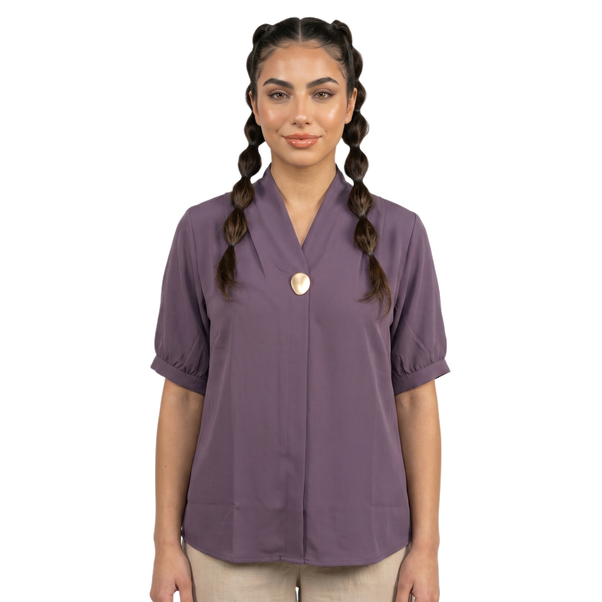 SITAYYA Women's Solid V-Neck Straight Fit Top | Half Sleeve Poly Cotton Casual Top
