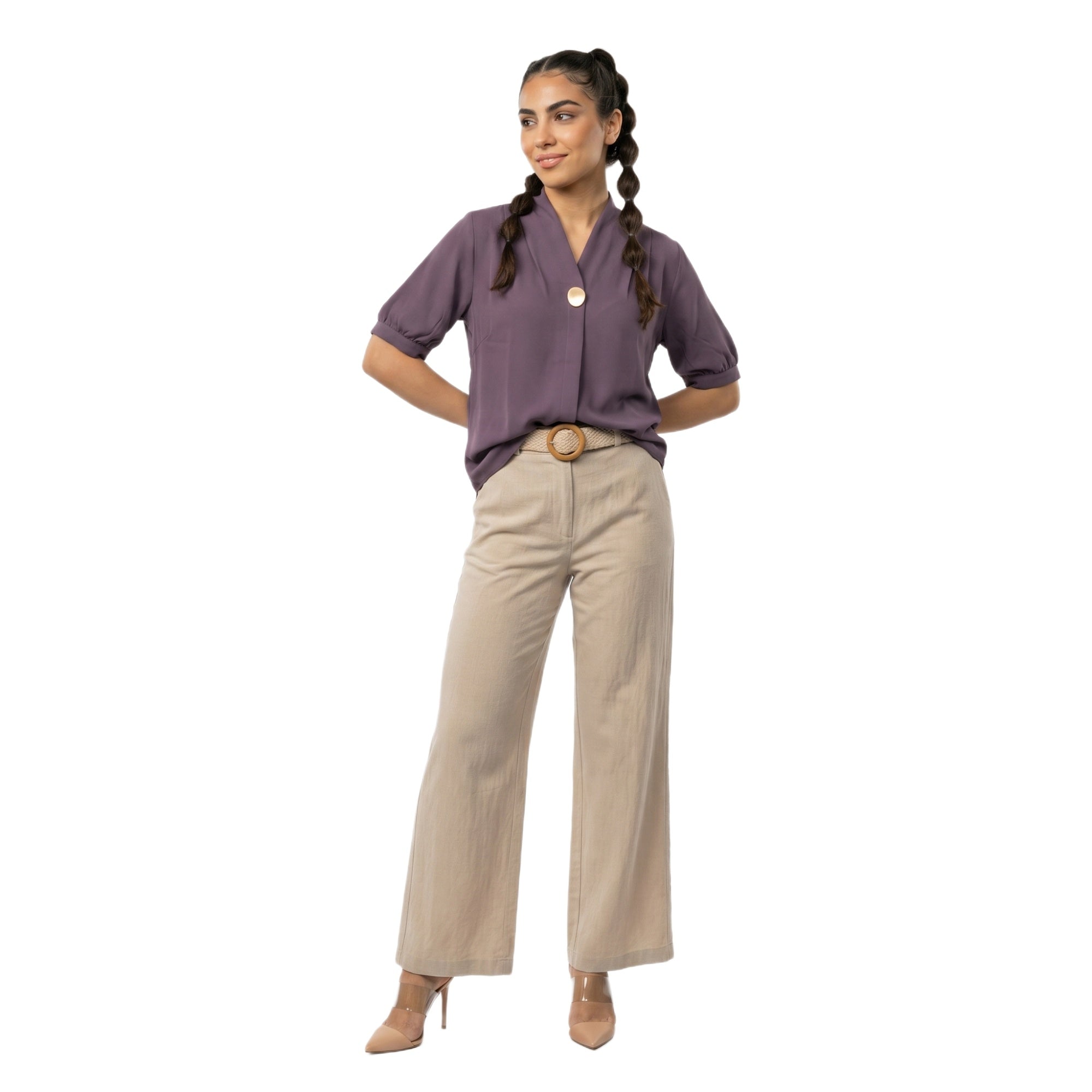 SITAYYA Women's Solid V-Neck Straight Fit Top | Half Sleeve Poly Cotton Casual Top